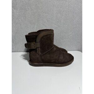 Bearpaw Womens Brown Suede Fur-Lined Ankle Boots Size 7 Buckle Detail